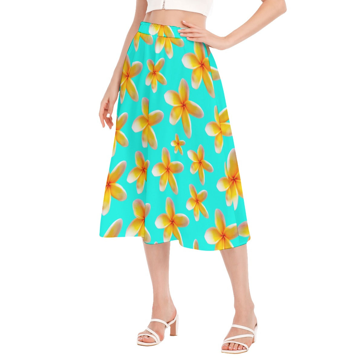 Yellow Frangipanis Aqua Chiffon Skirt No Pockets up to 2 XL (FWS)