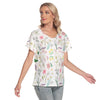 Graphic Lillies White V Neck Top up to 4 XL (FWS)