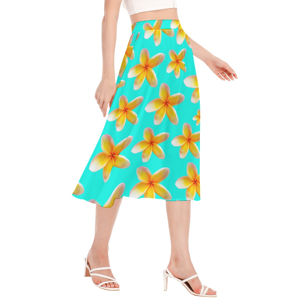 Yellow Frangipanis Aqua Women's Long Chiffon Skirt up to 2 XL (FWS)