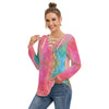 Rainbow Cotton Floss Women's Long Sleeve Tie Neck Top up to 2 XL