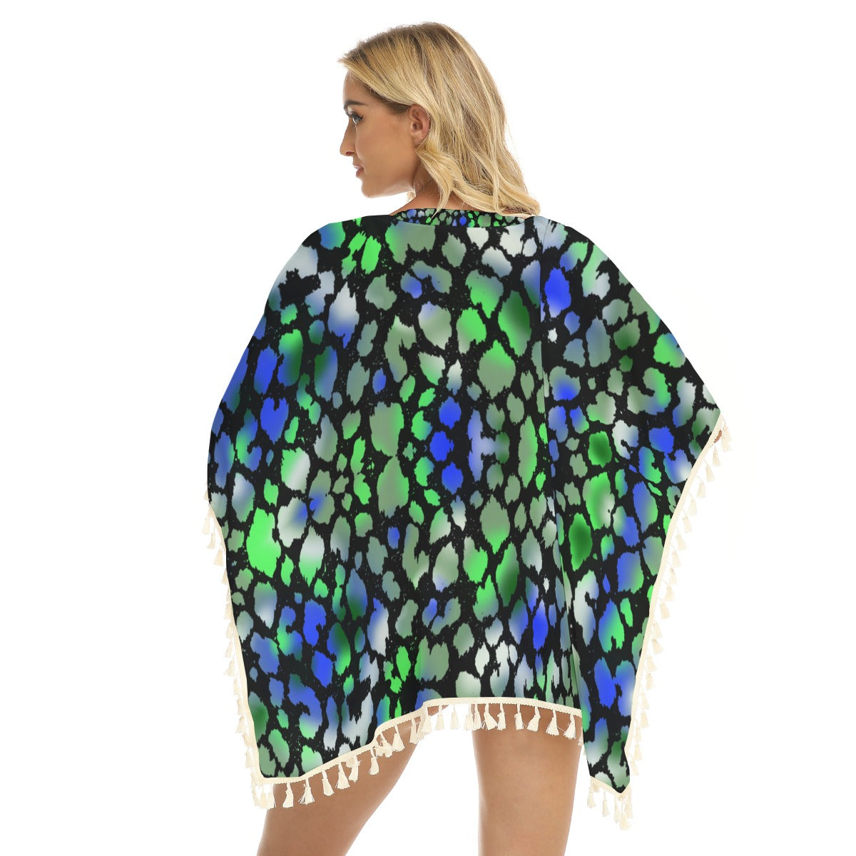 Blue & Green Camo Square Fringed Shawl (FWS)