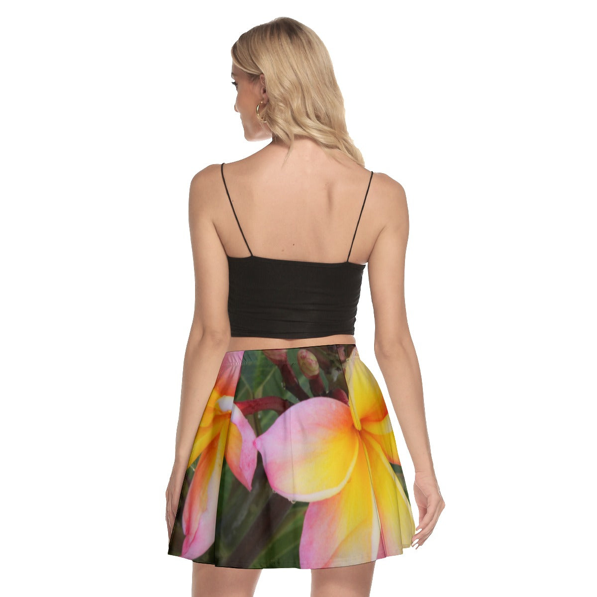 Tri Colour Frangipani 02 Mini Skater Skirt up to 3 XL