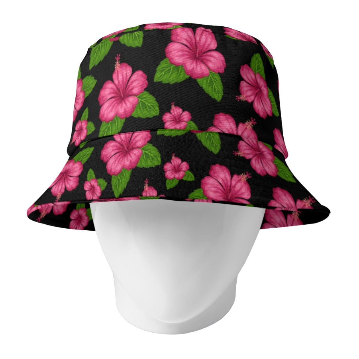 Graphic Pink Hibiscus Black Bucket Hat