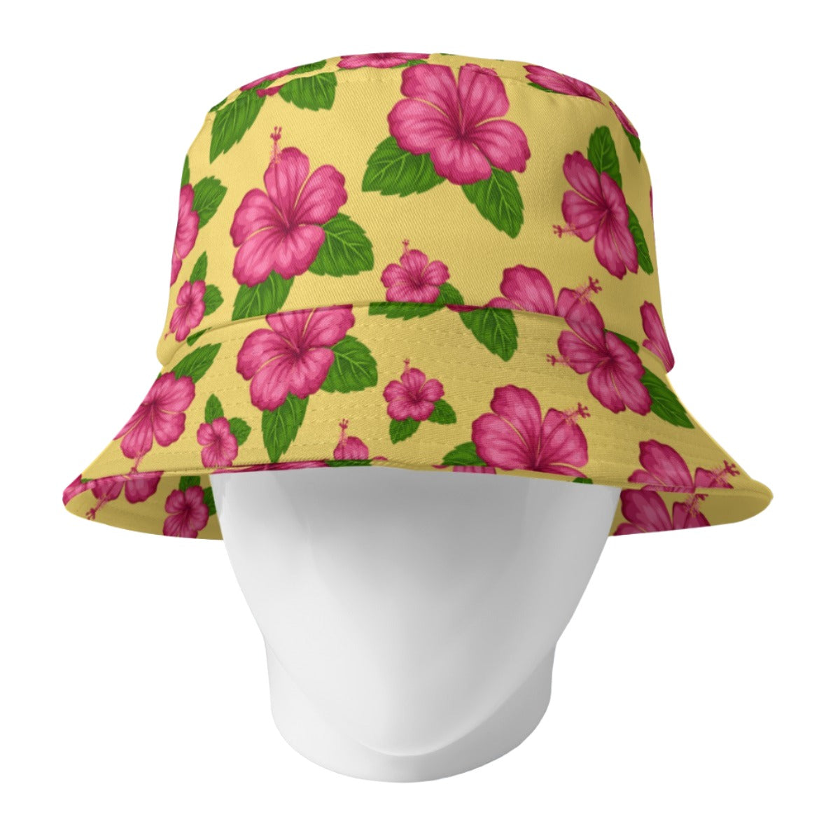 Graphic Pink Hibiscus Yellow Bucket Hat