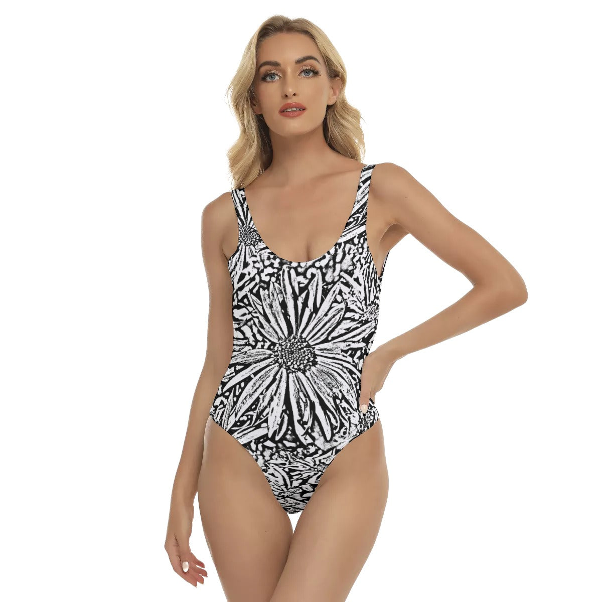 Black & White Daisies Swimsuit up to 3 XL (FWS)