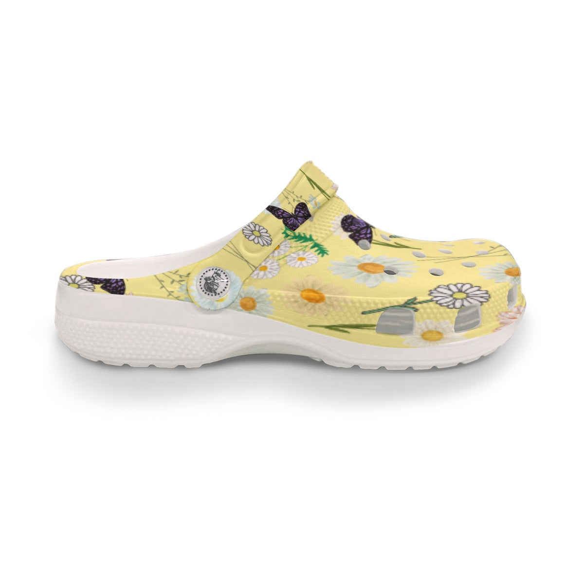 Yellow Daisies with Purple Butterflies Women's Rubber Clogs