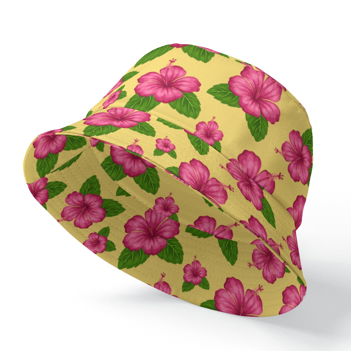 Graphic Pink Hibiscus Yellow Bucket Hat