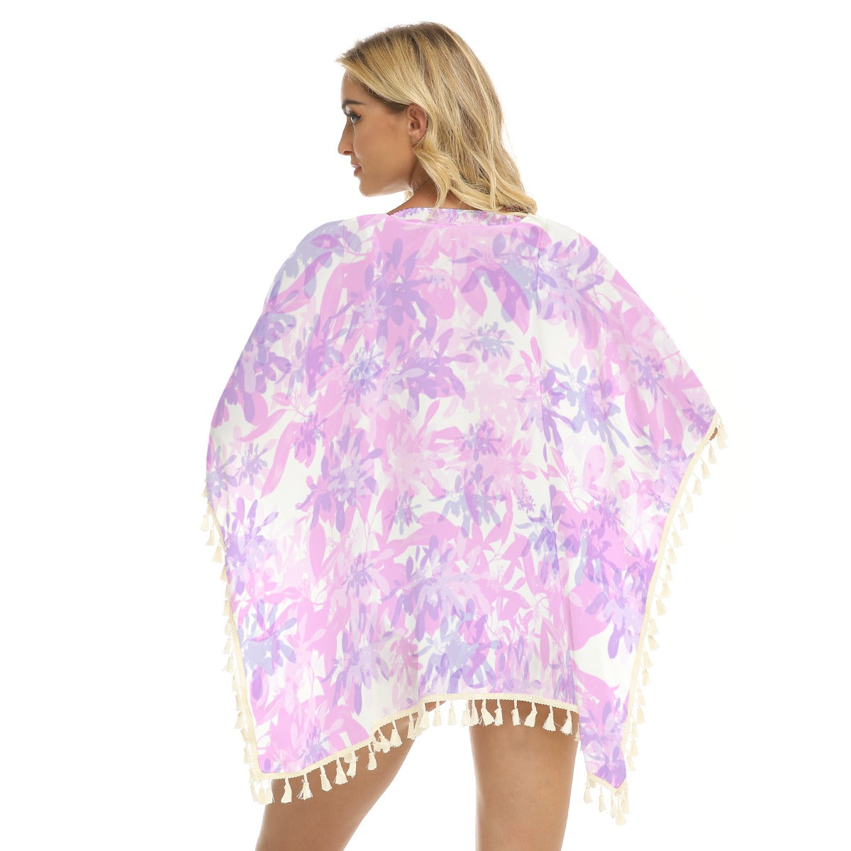 Pink & Purple Leaves Square Fringed Shawl (FWS)