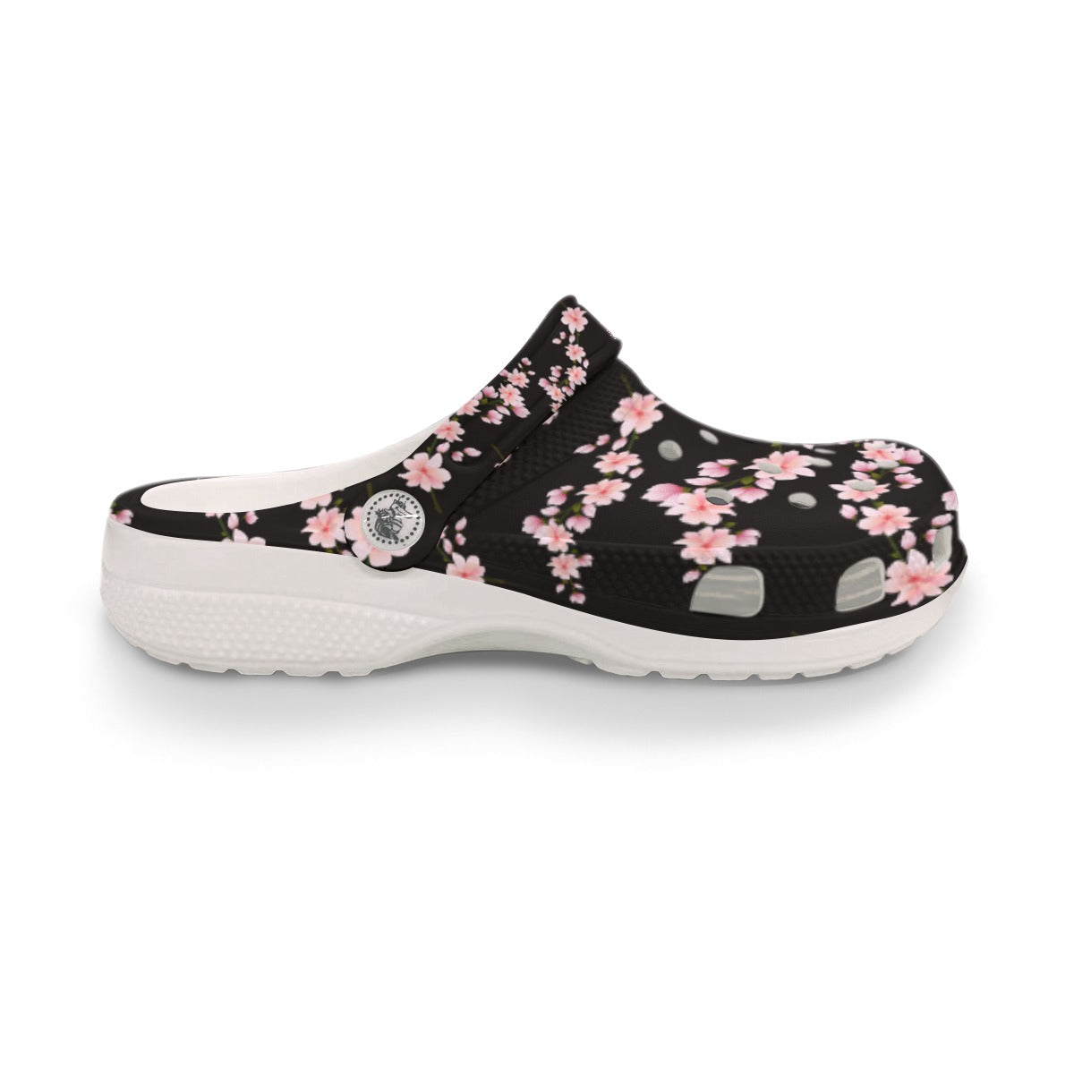 Japanese Pink Flowers Dark Women's Rubber Clogs