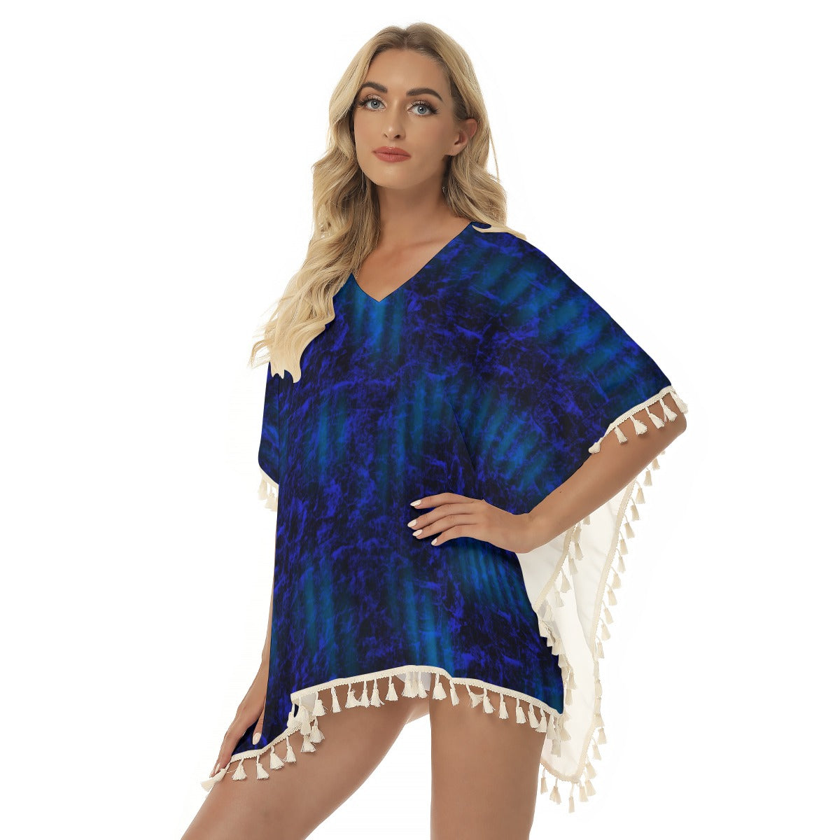 Blue Steel Square Fringed Shawl (FWS)