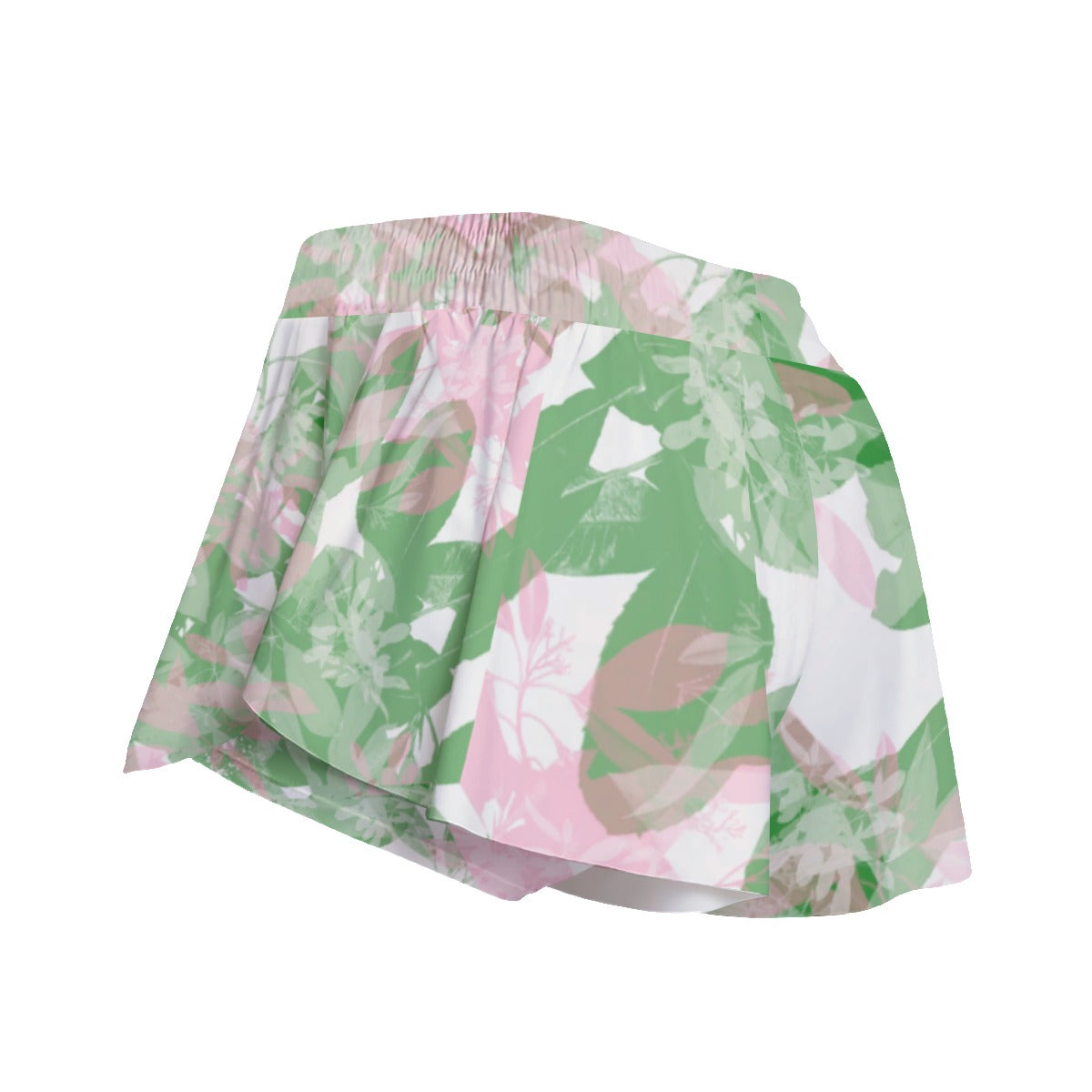 Green & Pink Leaves Sports Skirt / Shorts With Pockets up to 3 XL (FWS)