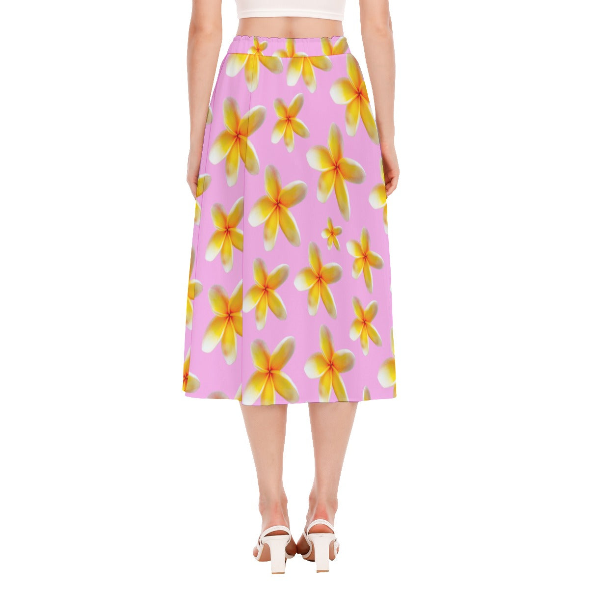 Yellow Frangipanis Pink Chiffon Skirt No Pockets up to 2XL (FWS)