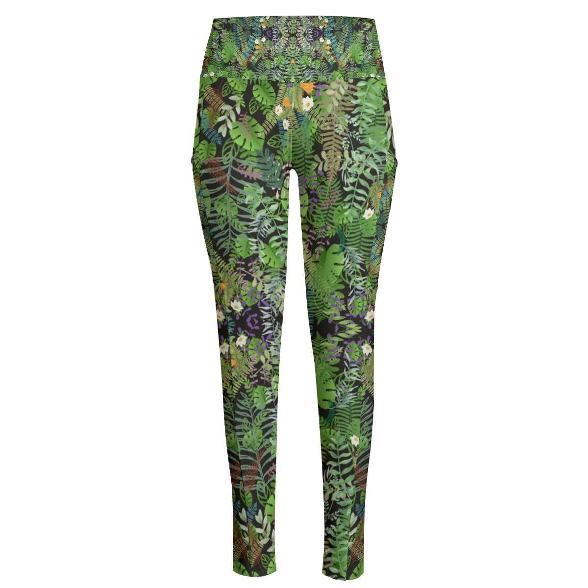 Graphic Jungle High Waist Leggings with Side Pockets up to 6 XL