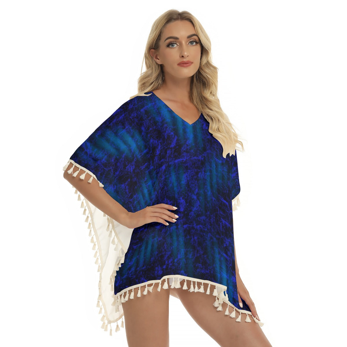 Blue Steel Square Fringed Shawl (FWS)