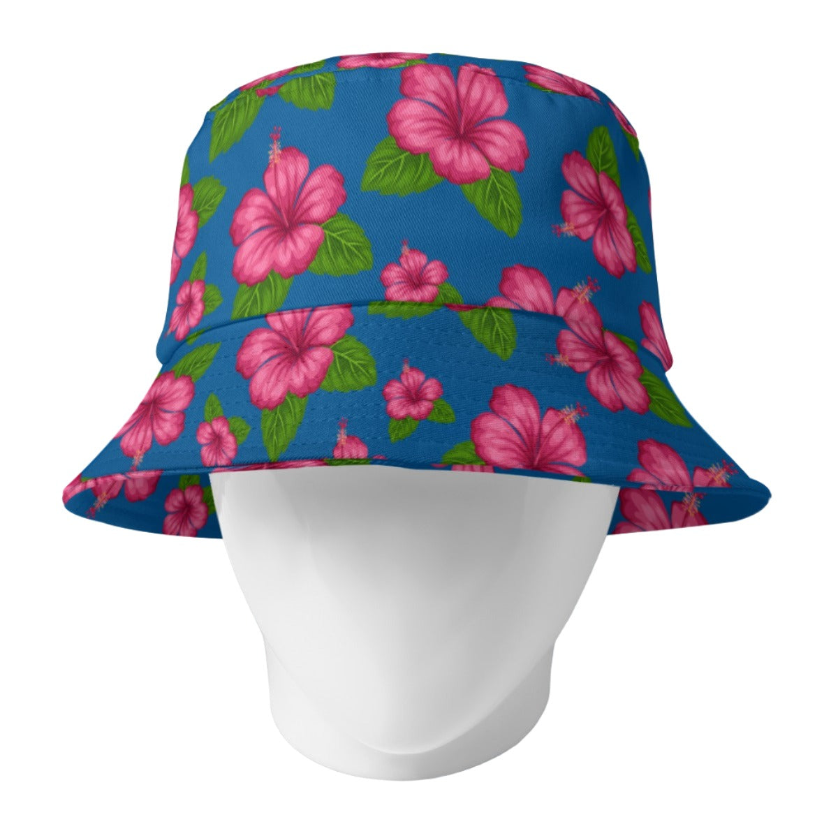 Graphic Pink Hibiscus Blue Bucket Hat