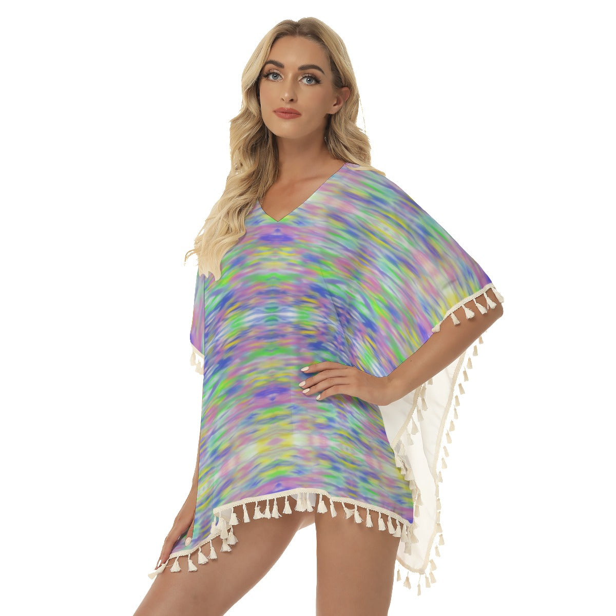 Rainbow Ocean Square Fringed Shawl up to 2 XL (FWS) 2