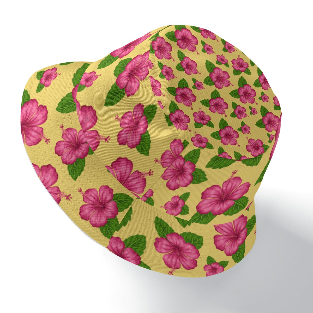 Graphic Pink Hibiscus Yellow Bucket Hat