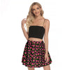 Graphic Pink Hibiscus Black Mini Skirt No Pockets up to 3 XL (FWS)