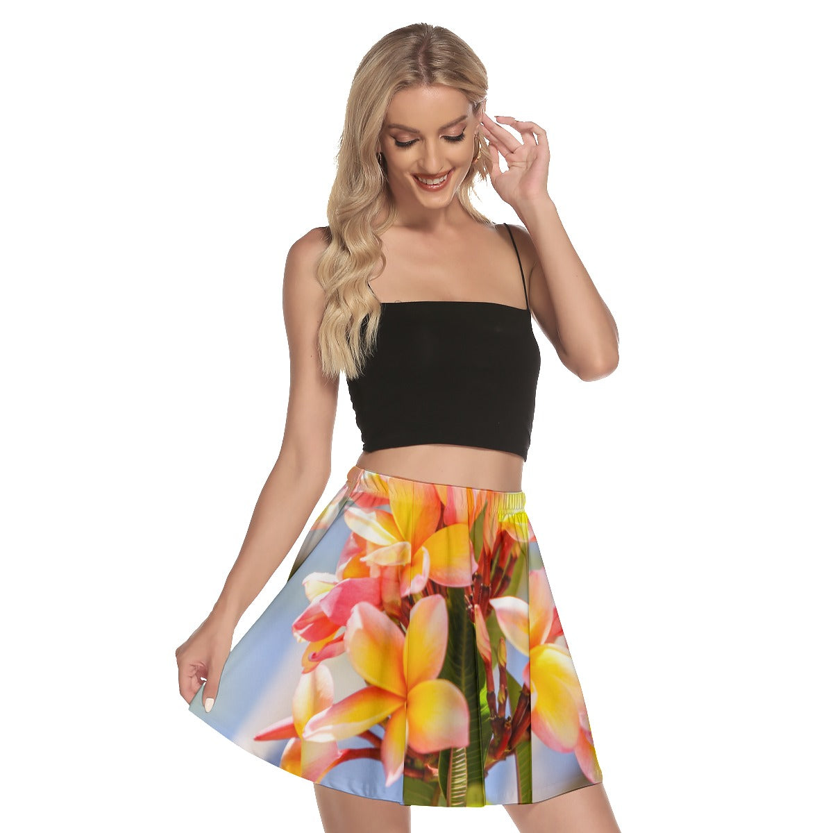 Fresh Frangipanis Mini Skater Skirt No Pockets up to 3 XL (FWS)