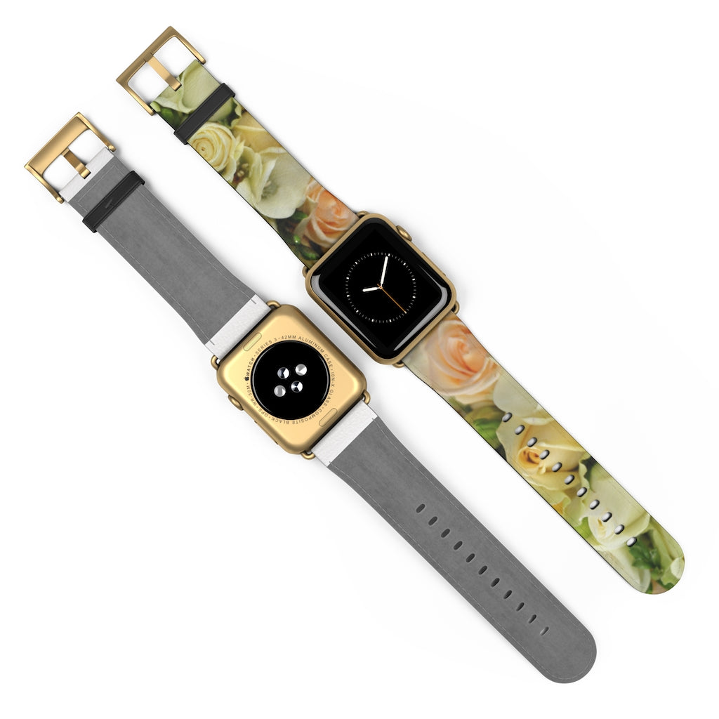 Cream Roses Apple iWatch Replacement Strap Vegan Leather (FWS)