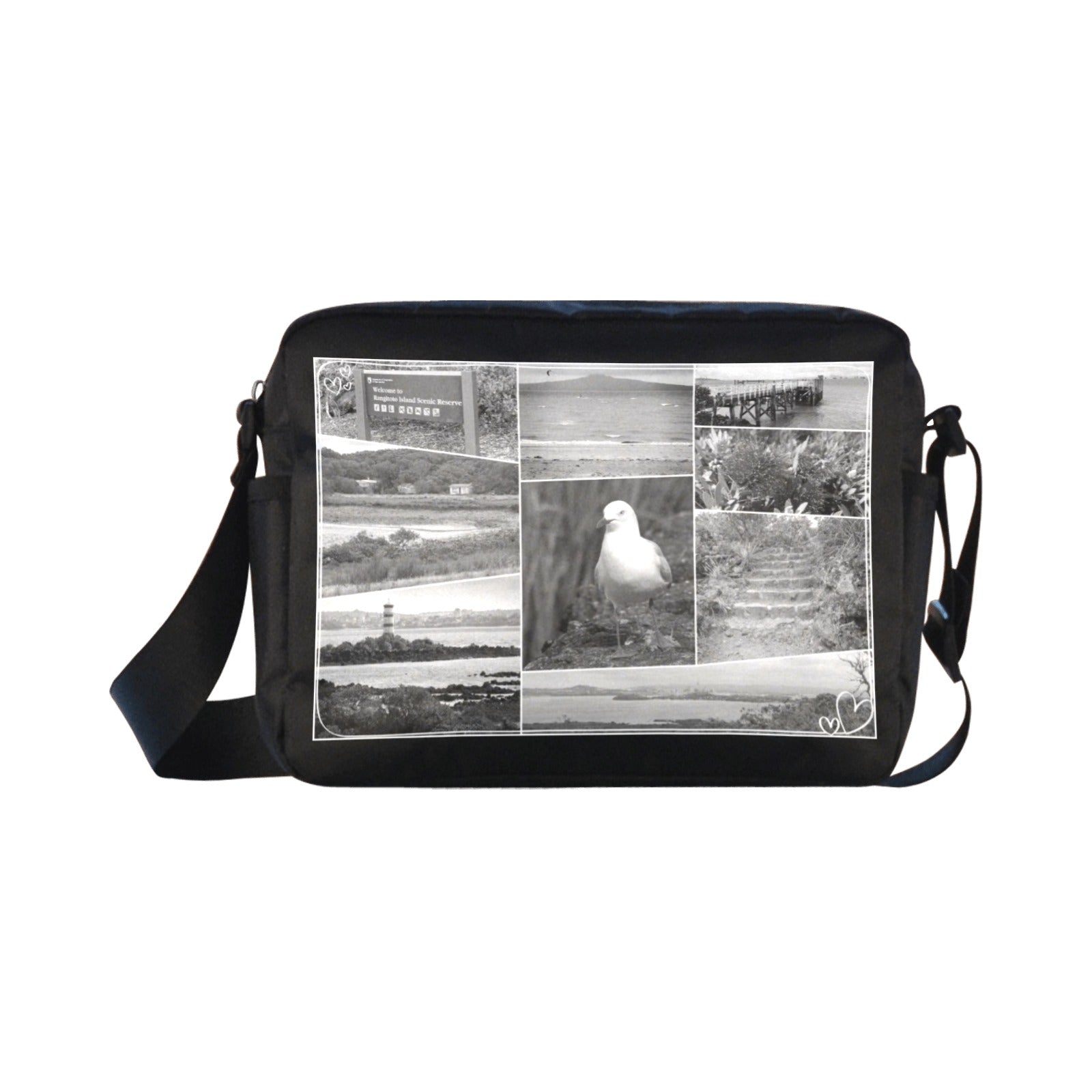 Rangitoto Island Black and White Cross-Body Shoulder Bag