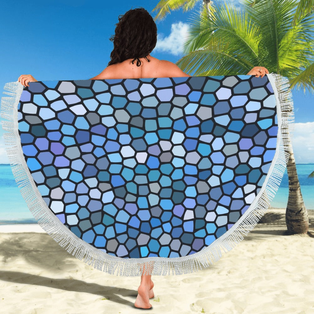 Black and Blue Stained Glass Circular Beach Shawl / Blanket (FWS)