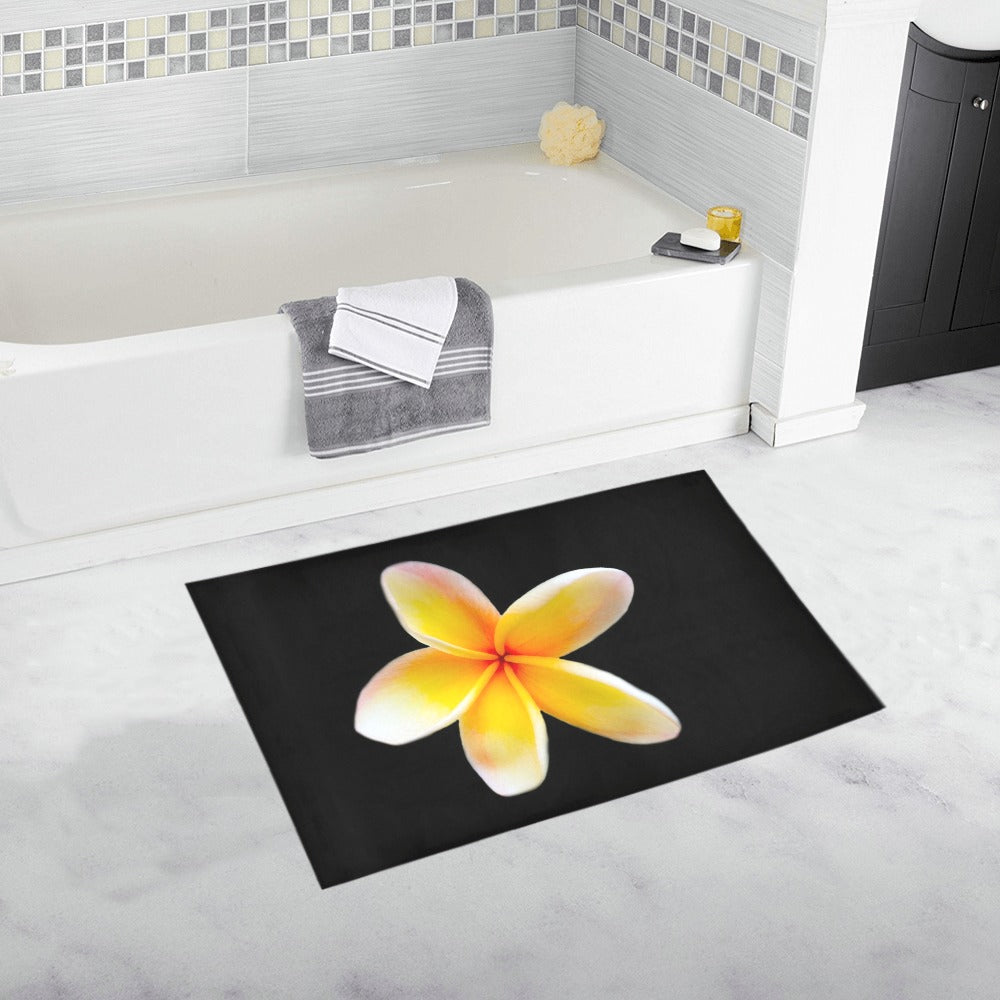 Yellow Frangipani Black Bath Mat Rug 20" x 32" (FWS)