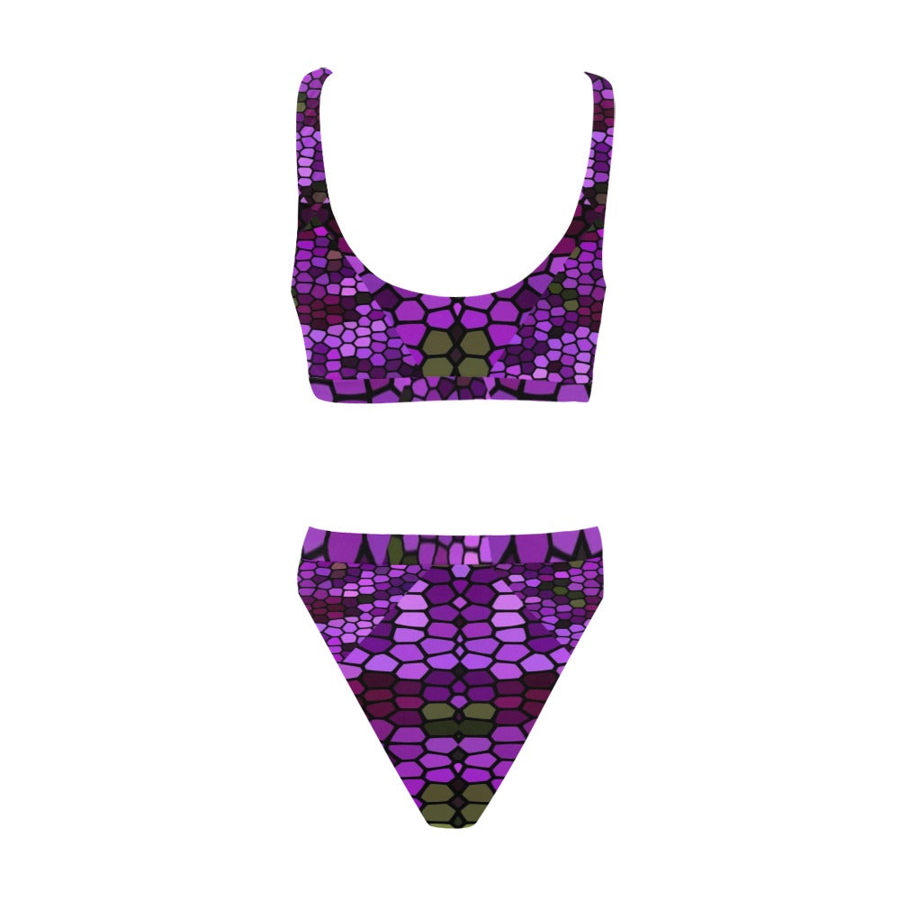 Purple Stained Glass Sport Top & High-Waisted Bikini up to 5 XL (FWS)