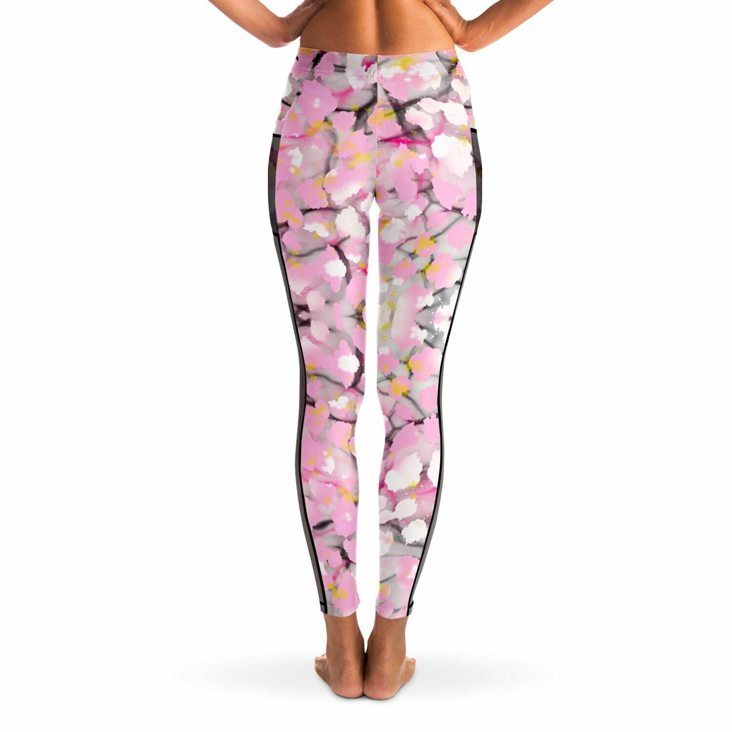 Baby Pink Leopard Plus Mesh Panel Side Pockets Leggings (FWS)