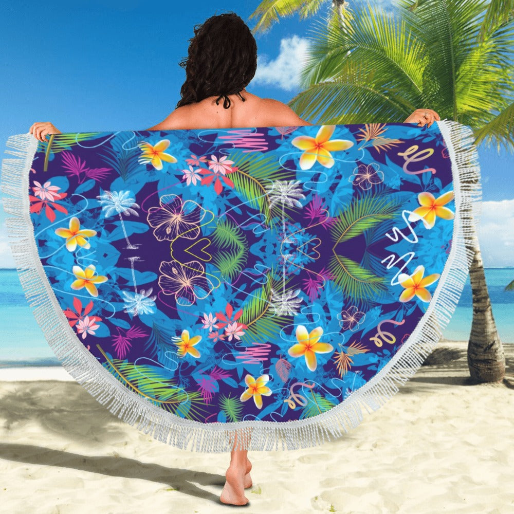 Hawaiian Blue Circular Beach Shawl / Blanket (FWS)