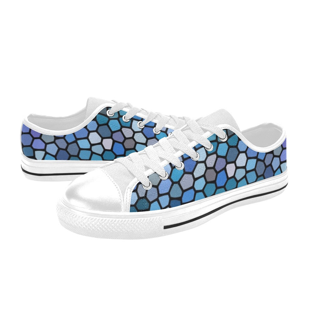 Black and Blue Stained Glass Women's Low Rise Shoes