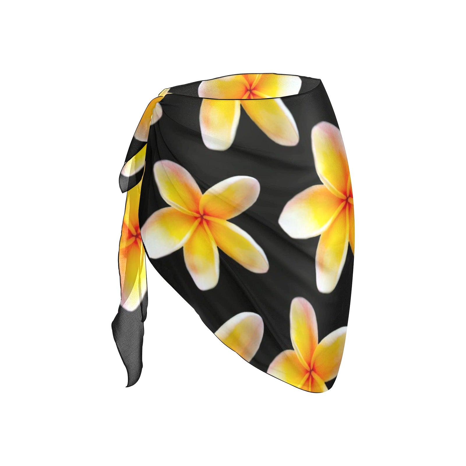 Yellow Frangipanis Black Short Chiffon Sarong Wrap (FWS)