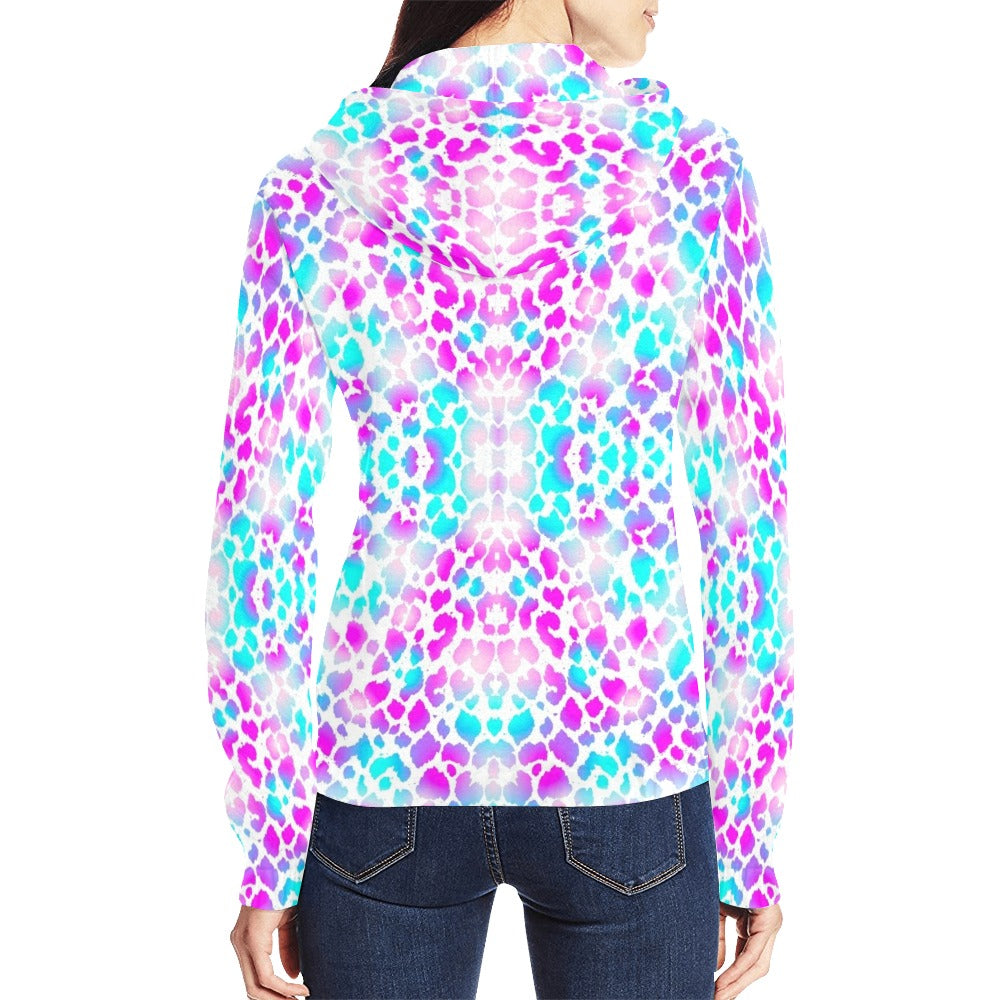 Pink Purple Aqua Spots Full Zip Hoodie up to 2 XL