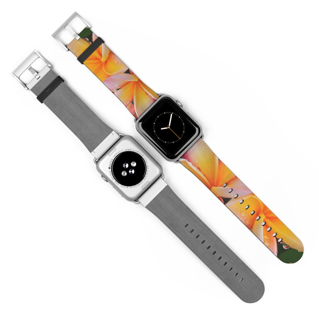 Tri Colour Frangipani iWatch Strap Vegan Leather