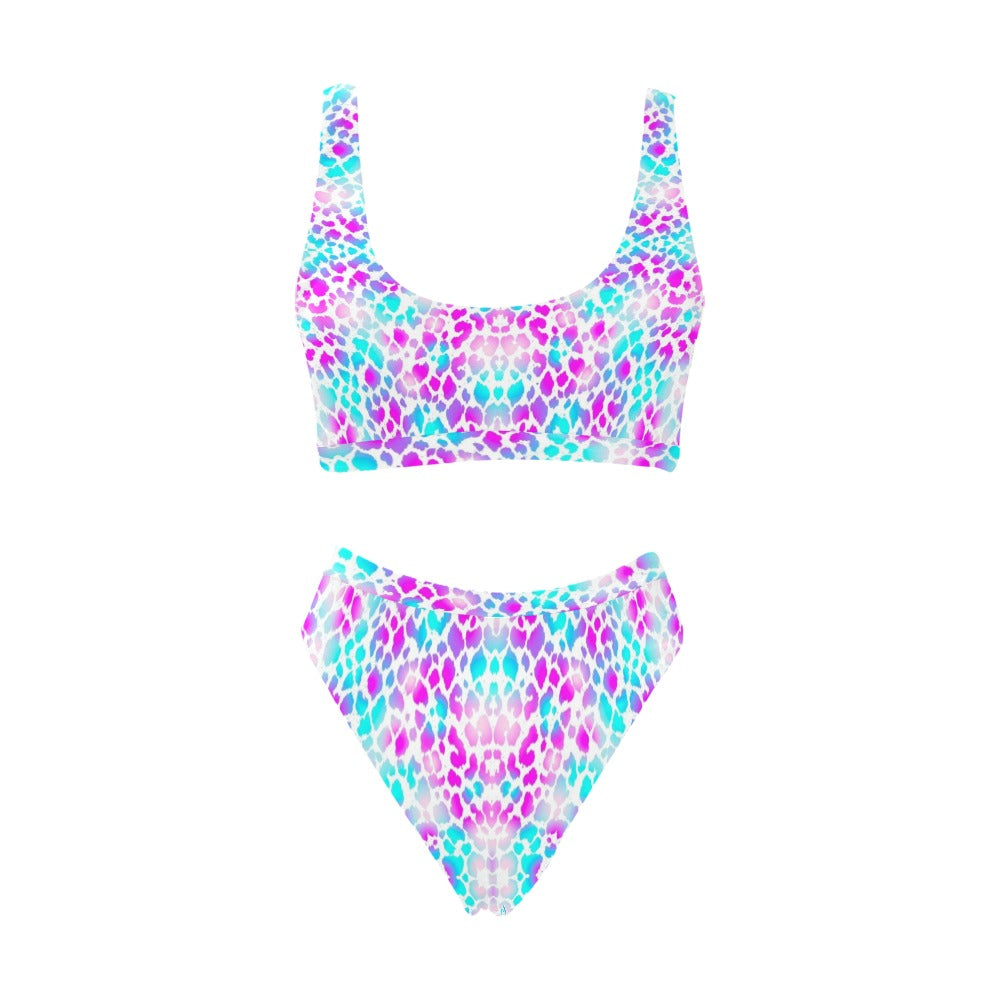 Pink Purple Aqua Spots Sport Top & High-Waisted Bikini up to 5 XL (FWS)