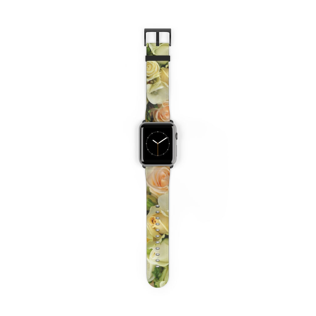 Cream Roses Apple iWatch Replacement Strap Vegan Leather (FWS)