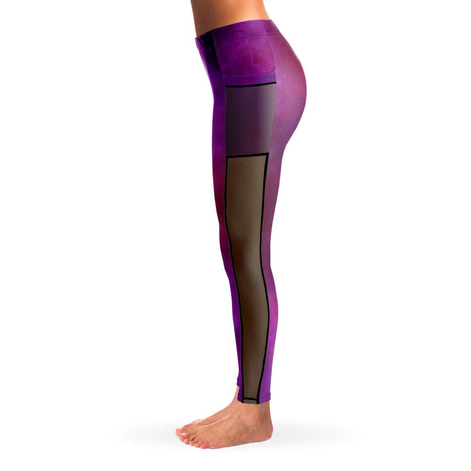 Pink Night Sky Mesh Panel Side Pockets Leggings (FWS)