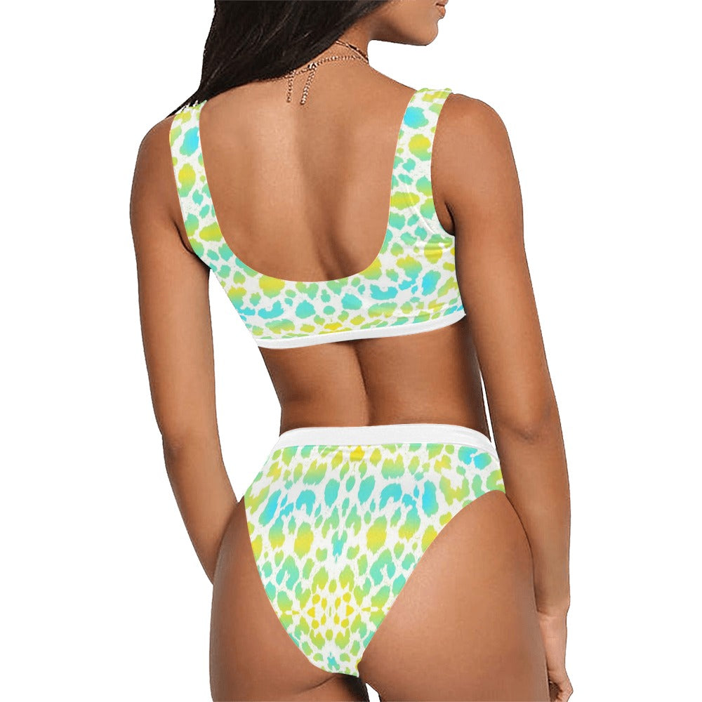 Yellow Aqua Spots Sport Top & High-Waisted Bikini up to 5 XL (FWS)