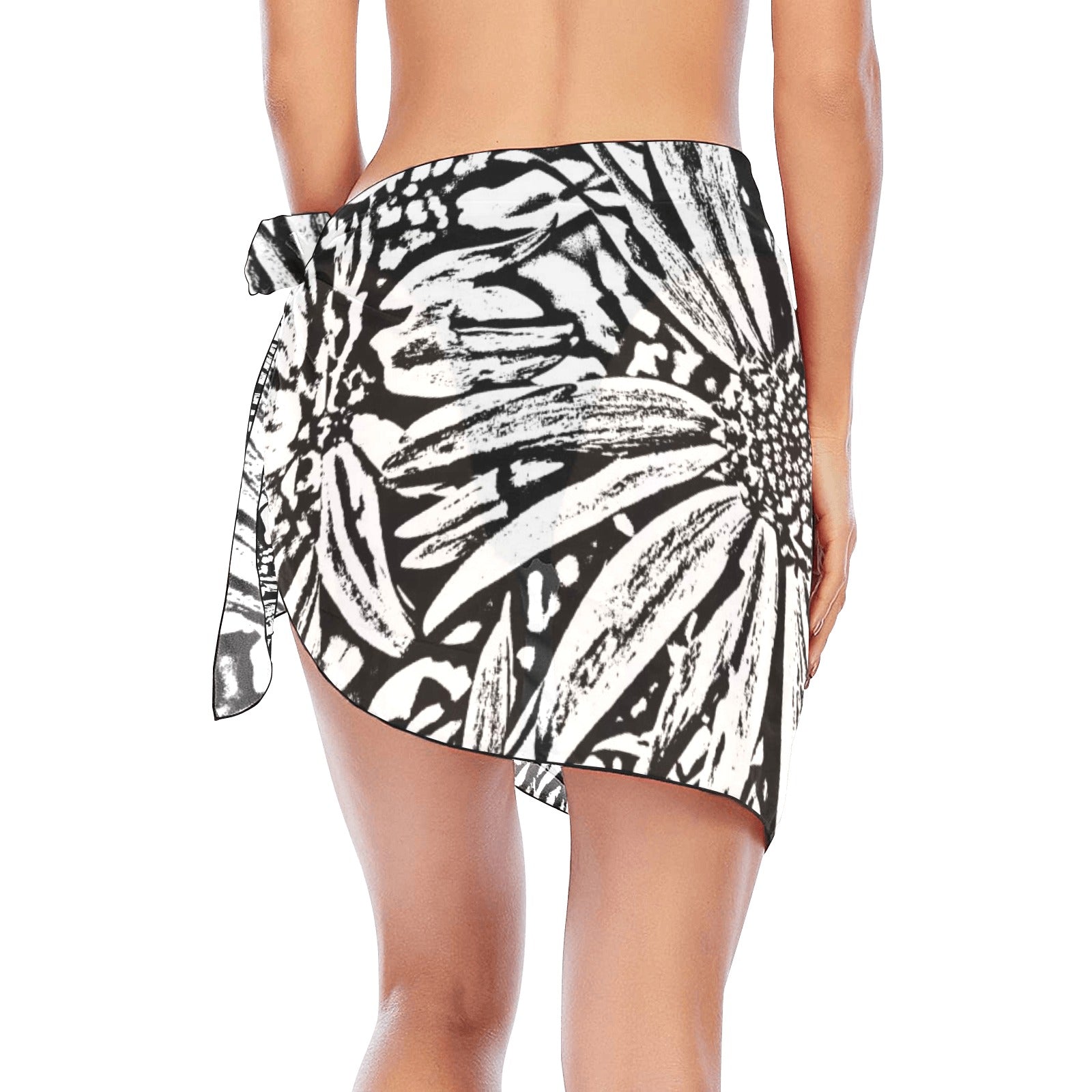 Black & White Daisies Short Chiffon Sarong Wrap (FWS)