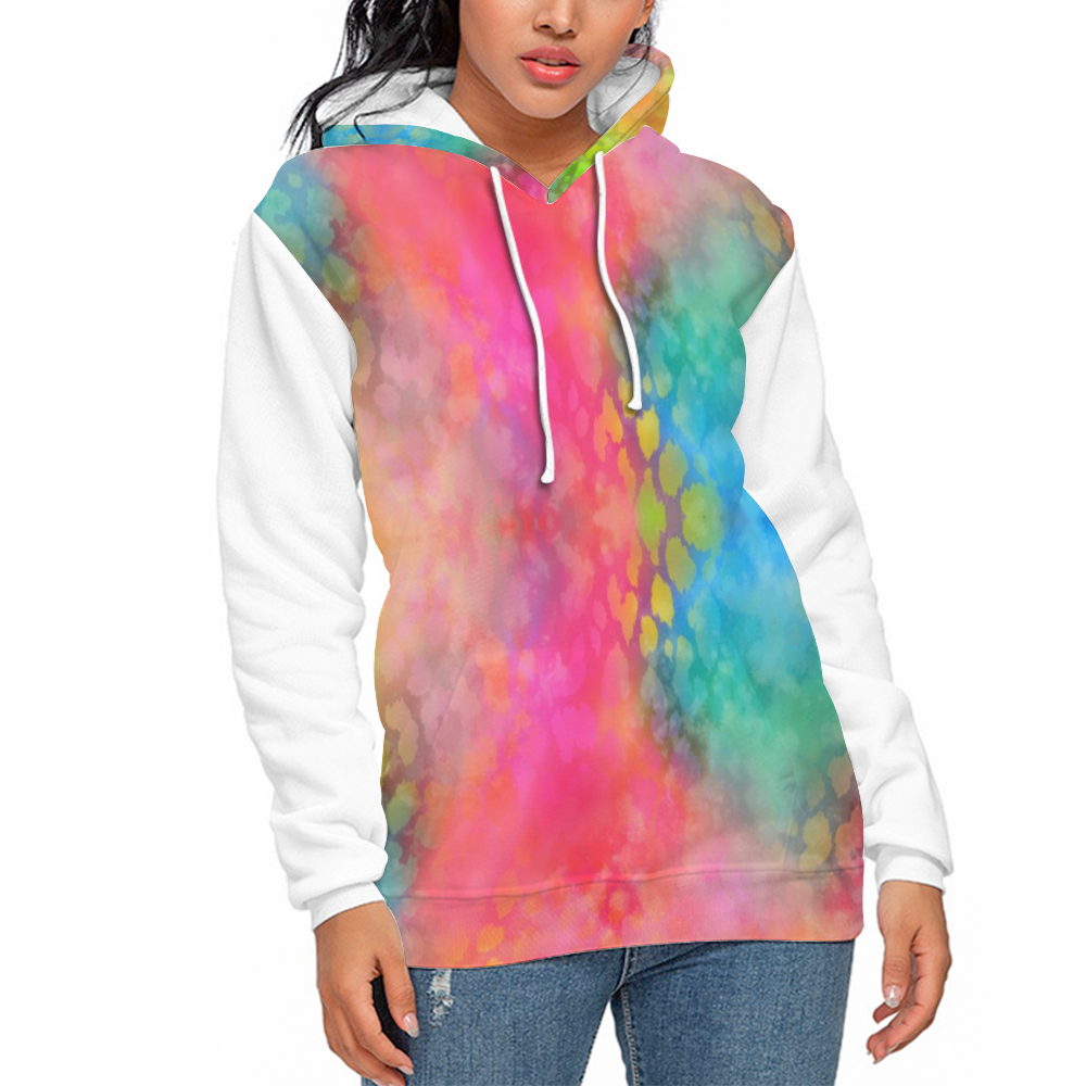 Rainbow Cotton Floss Print Thick Plush Hoodie with Pockets up to 5 XL