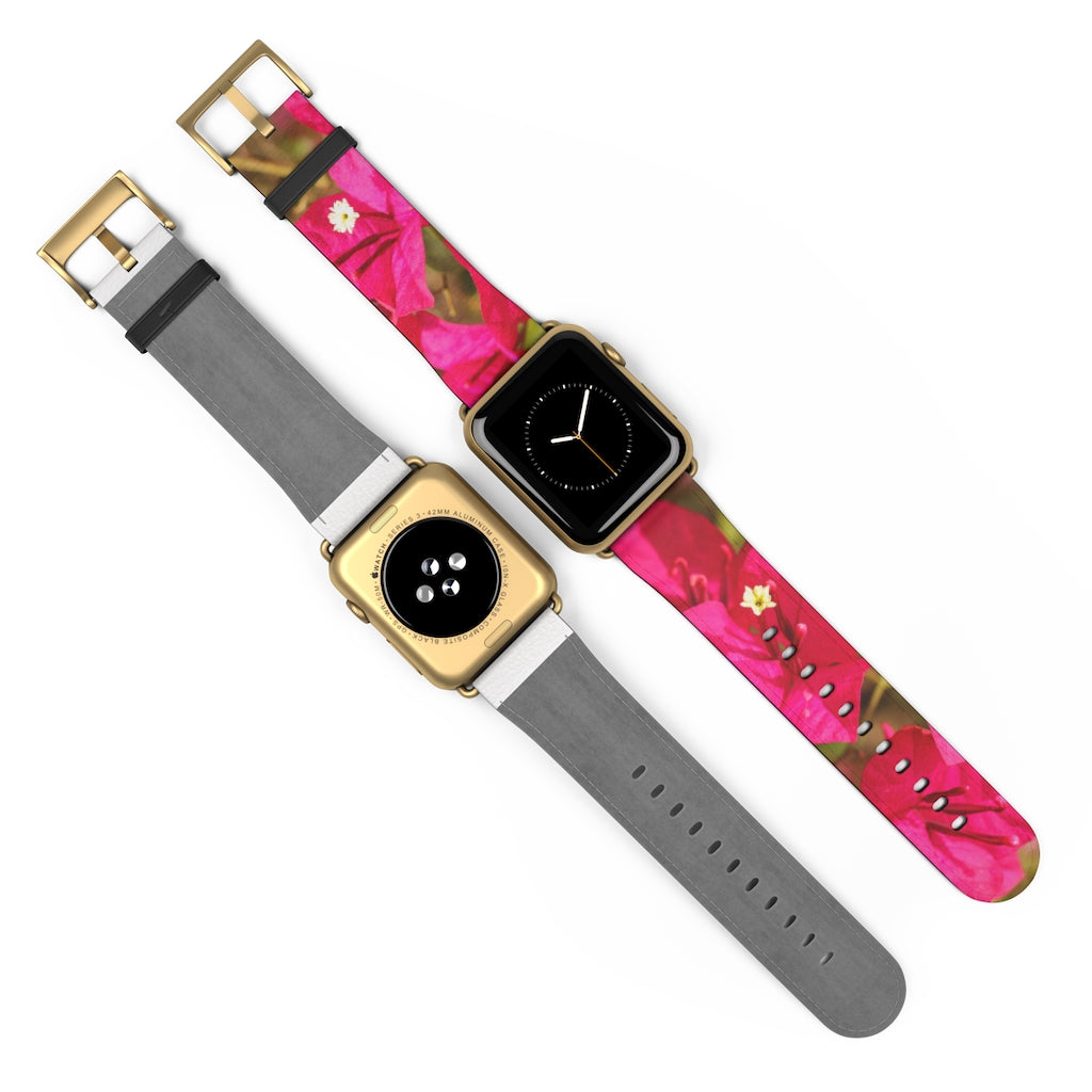 Crimson Bougainvillea Apple iWatch Strap Vegan Leather