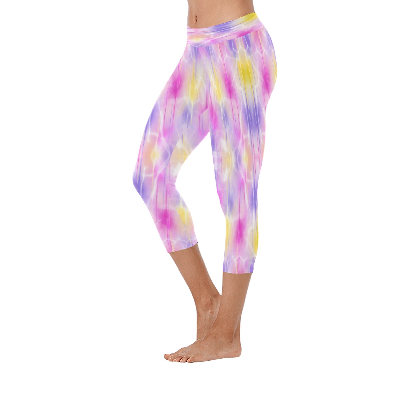 Pink Purple Yellow Capri Leggings up to 5 XL