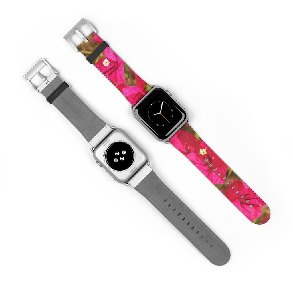 Crimson Bougainvillea Apple iWatch Replacement Strap Vegan Leather (FWS)