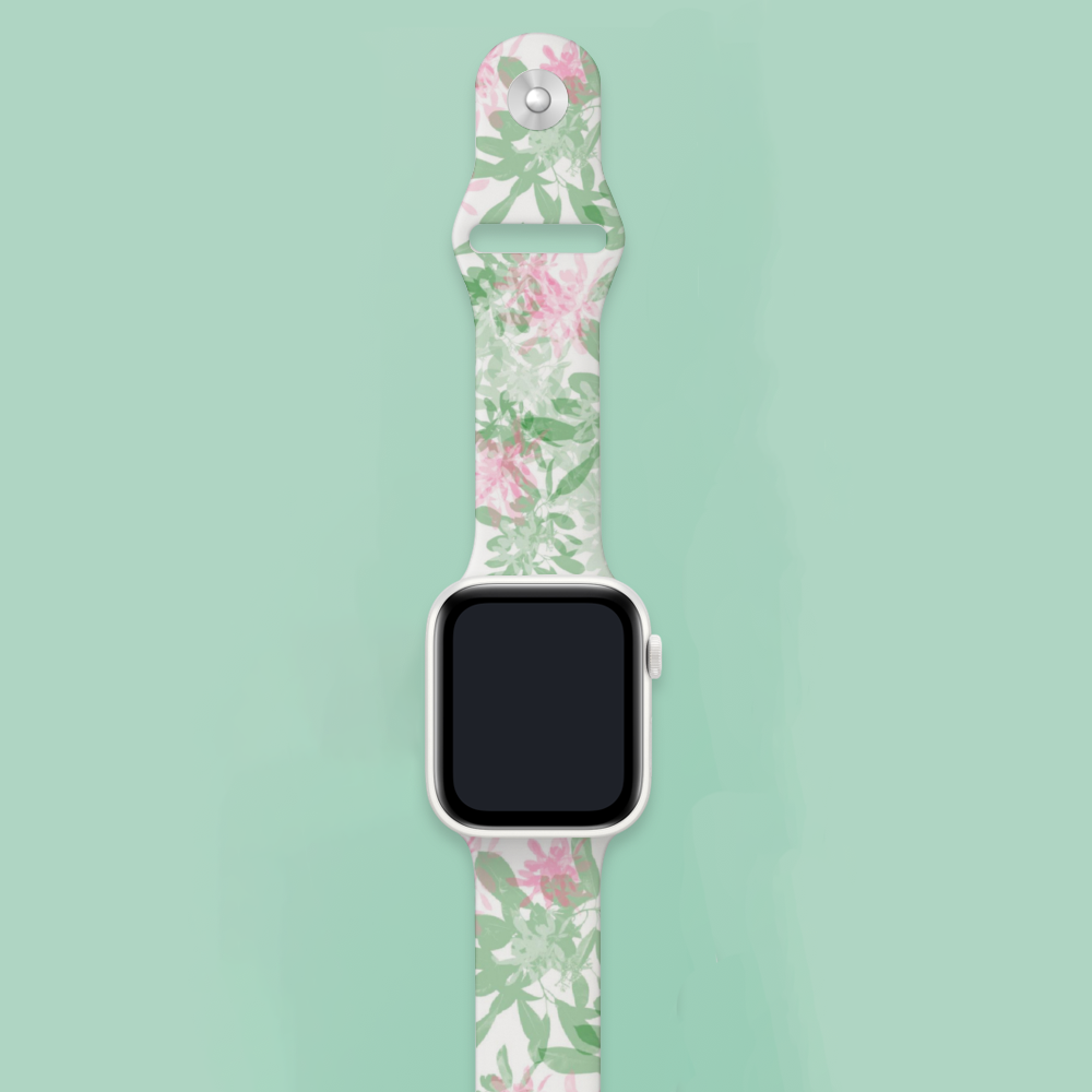 Green & Pink Leaves Apple iWatch Replacement Strap TPU Rubber (FWS)