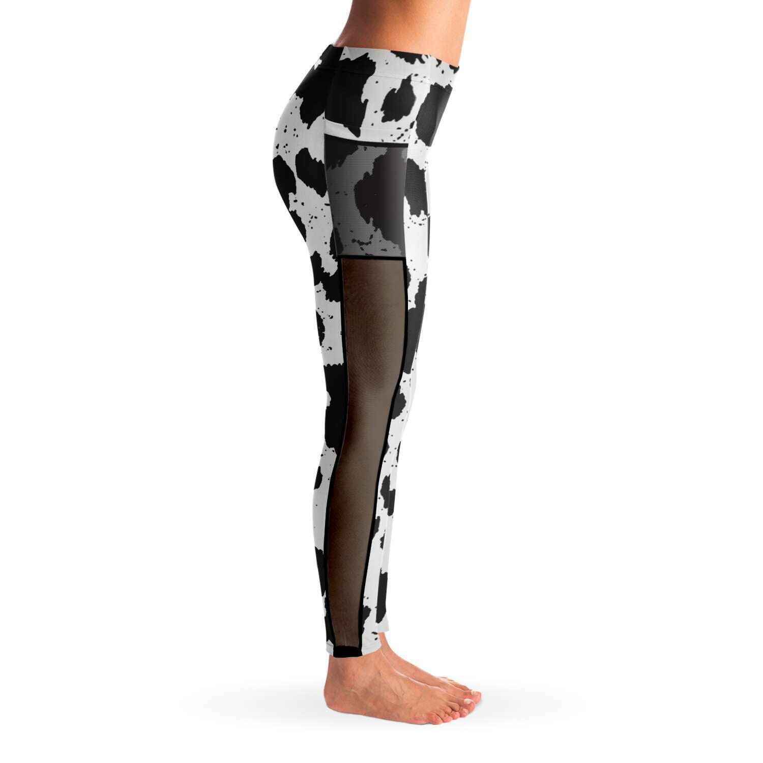 Big Leopard Mesh Panel Side Pockets Leggings (FWS)