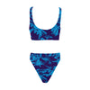 Blue on Blue Leaves Sport Top & High-Waisted Bikini up to 5 XL (FWS)