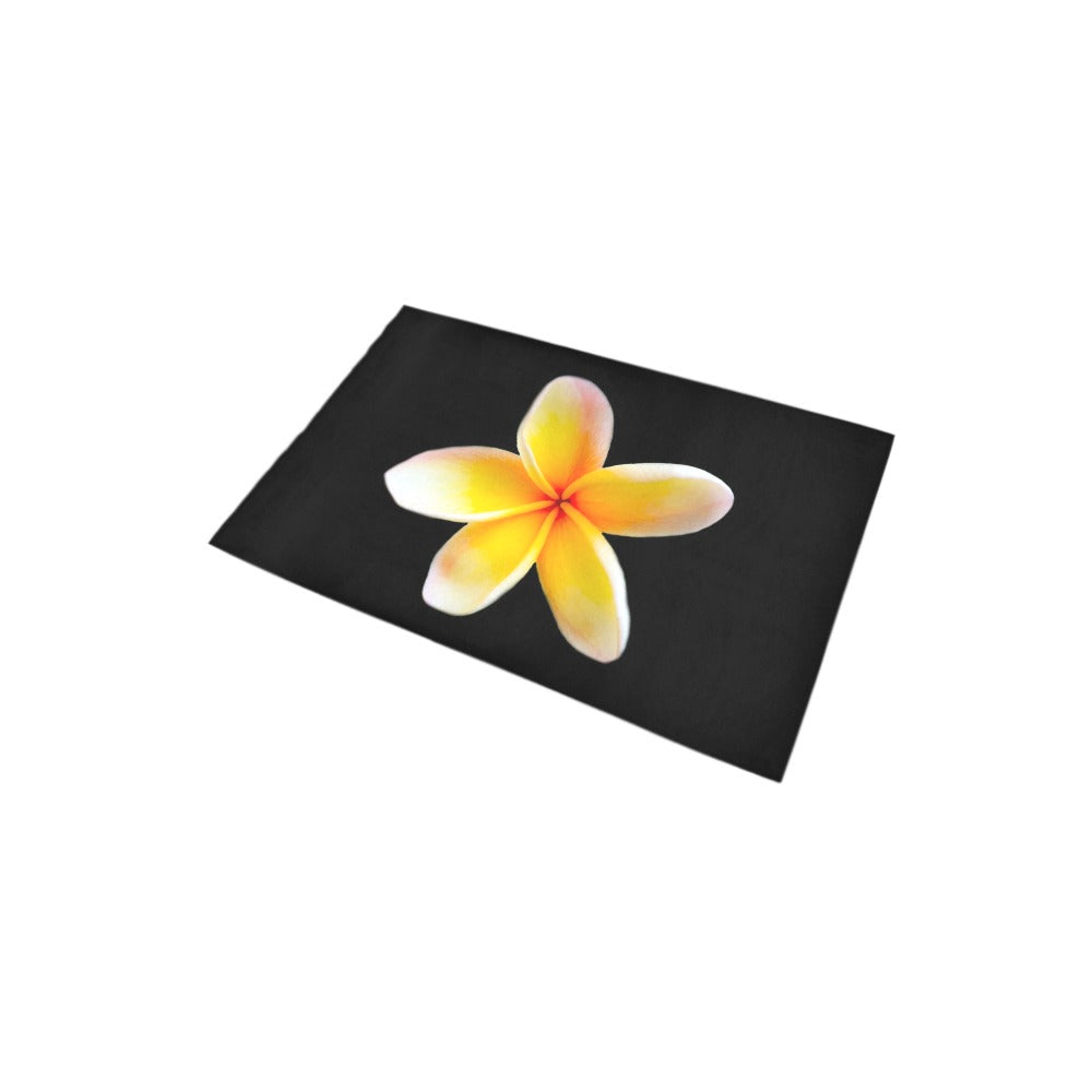 Yellow Frangipani Black Bath Mat Rug 20" x 32" (FWS)