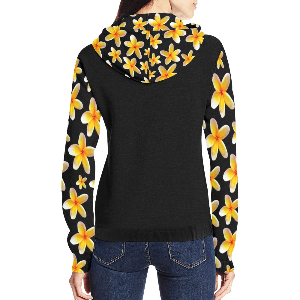 Yellow Frangipanis Black Full Zip Hoodie up to 2 XL