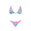 Pink n Blue Stripey Halter Neck Bikini with Front Buckle up to 5 XL (FWS)