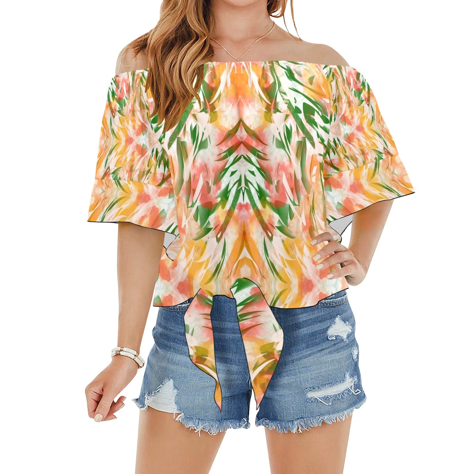 Bush Art Off Shoulder Knot Front Top up to 2 XL (FWS)